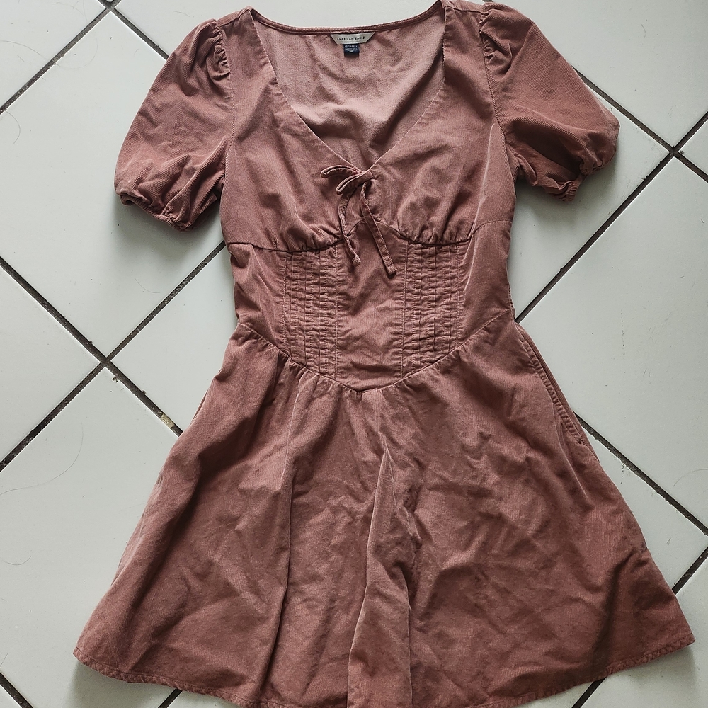 American Eagle Outfitters Mauve-Pink Mini Dress with Tie-Front